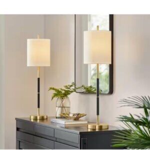 Hampton Bay Wisteria 28 in. 1-Light Black and Gold Buffet Lamps (set of 2)
